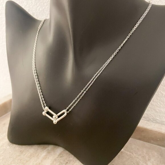 925 Sterling Silver U Link Necklace Link Necklace Modern Choker Necklace - Picture 6 of 7